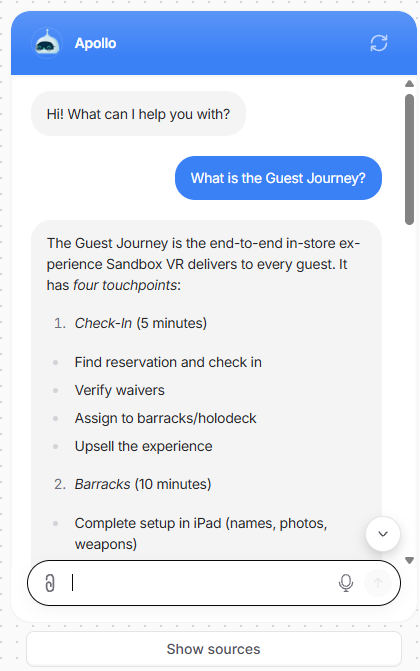Apollo answering a guest-journey question
