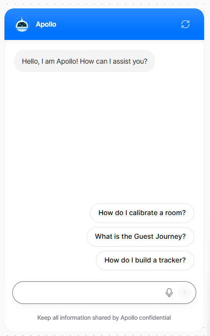 Apollo chat interface with example operational prompts